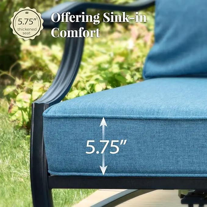 Patio Furniture Set with Fire Pit Table, 5 Pcs Metal Outdoor Conversation Set, 4 Swivel Chairs with 5.75" Extra Thick Cushion and 28" Fire Pit Table for Backyard Deck, Navy Blue by GreenHaven Gardens