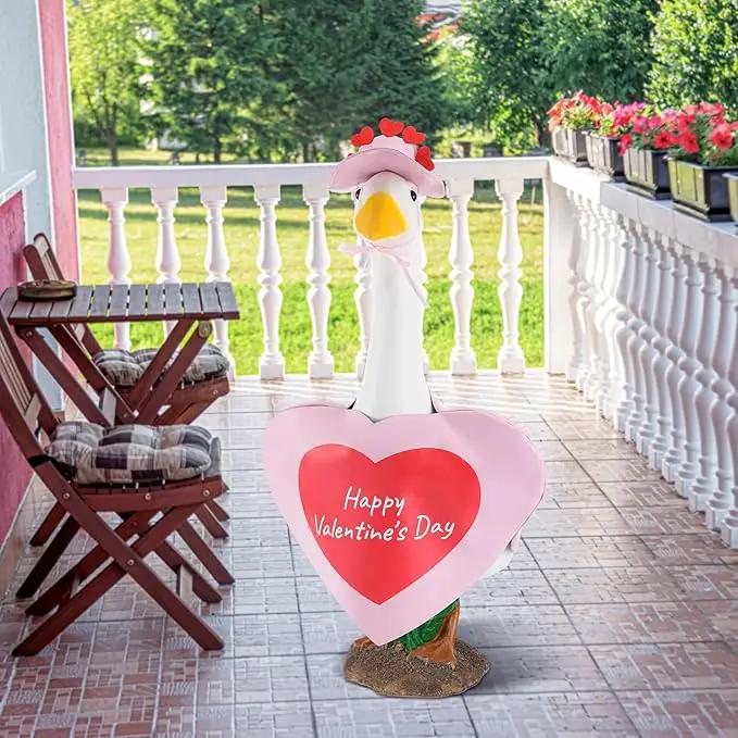 Valentines Goose Outfit Heart Porch Goose Clothes Pink Valentine Outfits for 23" H Statue, Concrete Cement Costume Outdoor Patio Yard Lawn Art Decoration by GreenHaven Gardens