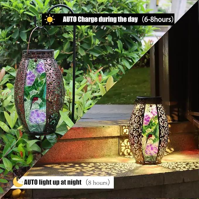Outdoor Solar Lantern-Waterproof Hummingbird Hanging Metal Decorative Lights for Patio Table Garden Pathway Yard with Super Bright Warm White LED, Large Solar Panels, Auto On/Off by GreenHaven Gardens