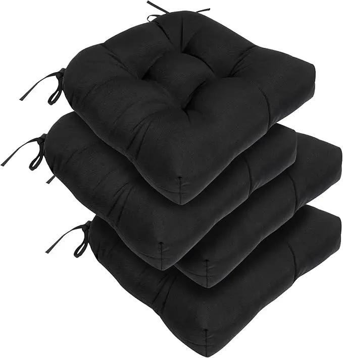 RACE LEAF Patio Chair Cushions 17x17 Inch 4 Pack, Thickened Outdoor Cushions Water Resistant Stain Resistant Non-Slip Ties (Black) by GreenHaven Gardens