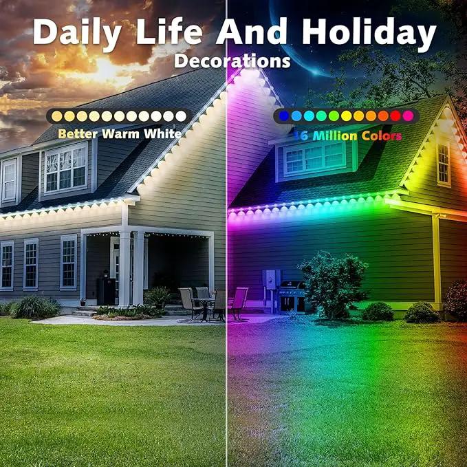 400FT Permanent Outdoor RGB Lights,IP67 Waterproof Smart LED Eaves Lights with App/Remote Control,for Christmas and All Holiday Decor,Daily and Accent Lighting,House Roof and Garden Lighting by GreenHaven Gardens