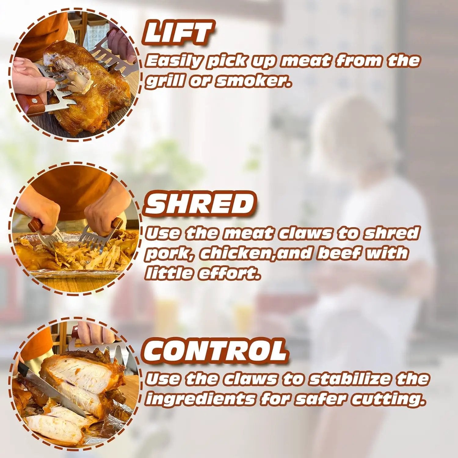 LOPE & NG Meat Handler Shredder Claws Set Of 2 - Wood Stainless Steel BBQ Pulled Pork Paws For Shredding Handing Carving Food by GreenHaven Gardens
