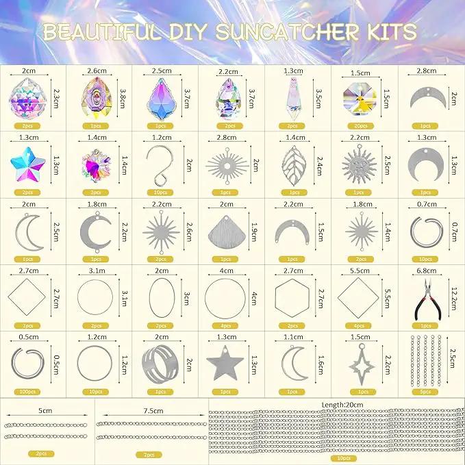H&D HYALINE & DORA DIY Crystal Suncatcher Assembly Craft Kits for Adults 215pcs Rainbow Prisms Beads Pendant Crystal Window Sun Catchers Hanging Ornament Indoor Outdoor Decor, Silver by GreenHaven Gardens