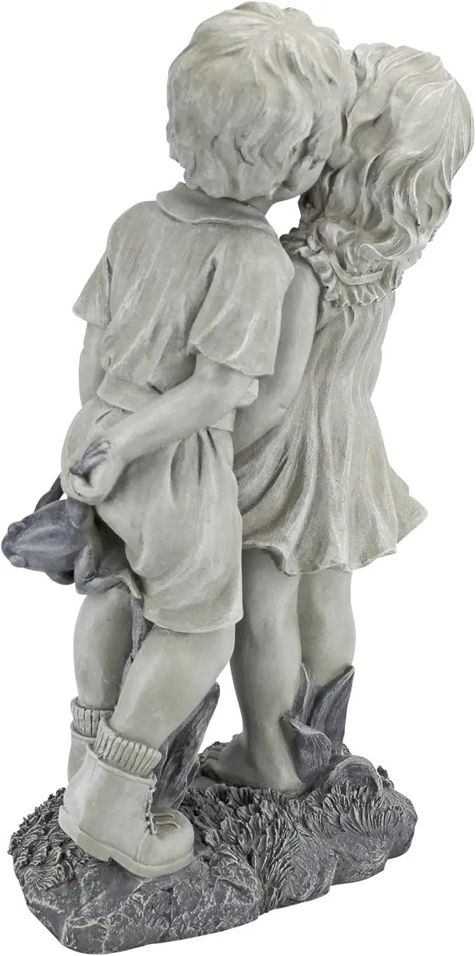 Young Sweethearts: Kissing Children Garden Statue by GreenHaven Gardens