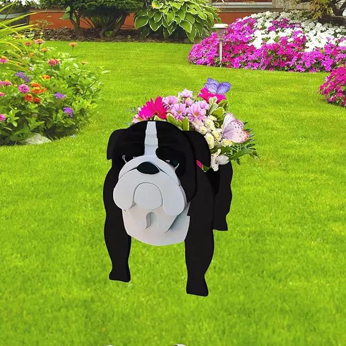 Black English Bulldog Dog Planter Plant Pots,Cute Garden Dog Flower Planter,Dog Planters Birthday Gifts for Women,Office,Indoor/Outdoor Decor（9.45 * 7.48 * 10.63in） by GreenHaven Gardens