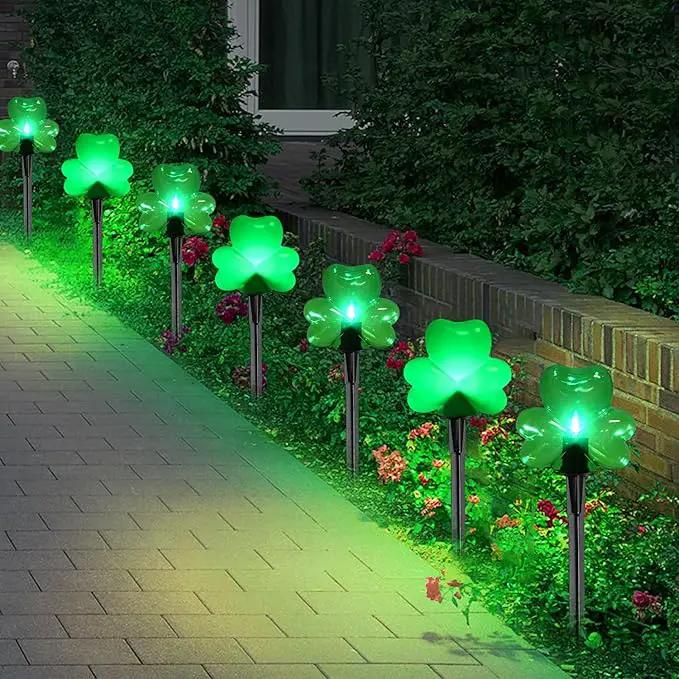 2*4 Pack LED St. Patricks Shamrock Pathway Lights for St. Patricks Day Decorations, Green Lucky Clover Pathway Stake Lights Outdoor Waterproof, UL Certified for Lawn Yard Walkway Irish Decor, Plug In by GreenHaven Gardens