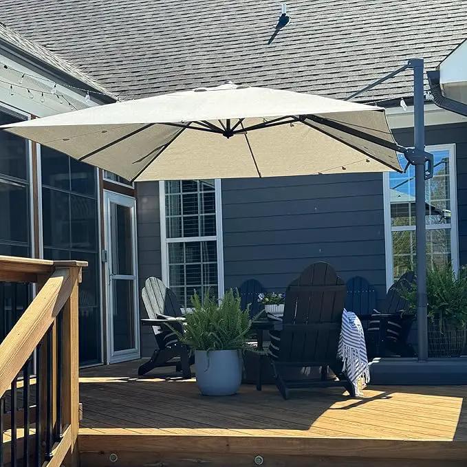 PURPLE LEAF 10 FT Cantilever Patio Umbrella Outdoor Aluminum Offset Square Umbrella with 3 Years Fade Resistance Recycled Fabric and 360-degree Rotation for Deck Pool Garden, Pebble Grey by GreenHaven Gardens