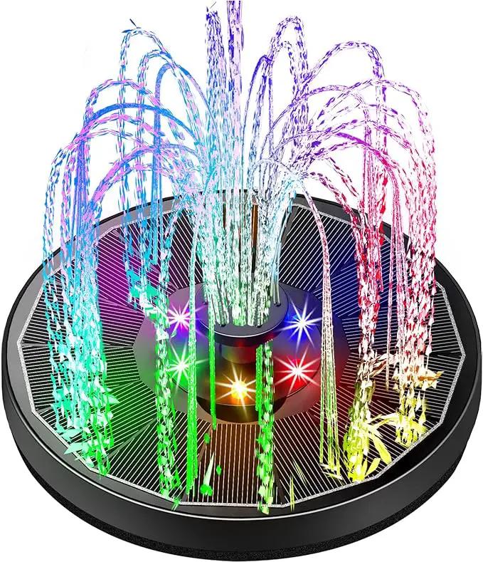 Solar Fountain Glass Panel with 2200 mah Battery, 3.5W Floating Solar Water Fountain with 4 Fixed Rods, Solar Fountain Pump for Bird Bath, Garden, Pond, Pool, Outdoor-Colorful Lights by GreenHaven Gardens