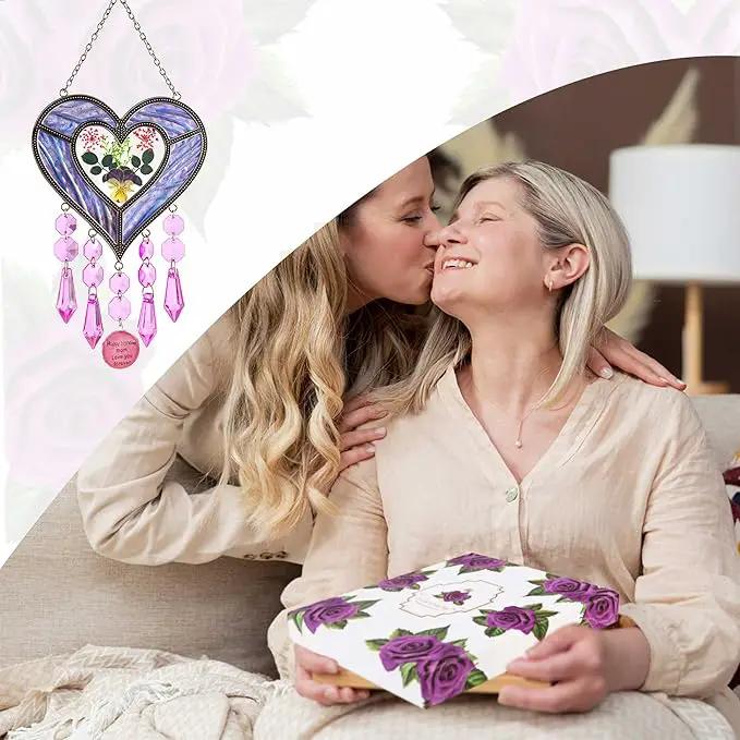 Mom's Birthday Gift Cool Purple Glass Heart-Shaped Sun Catcher by GreenHaven Gardens