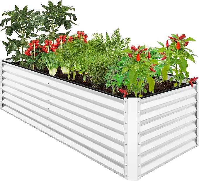 Best Choice Products 8x4x2ft Outdoor Metal Raised Garden Bed, Deep Root Planter Box for Vegetables, Flowers, Herbs, and Succulents w/ 478 Gallon Capacity - White by GreenHaven Gardens