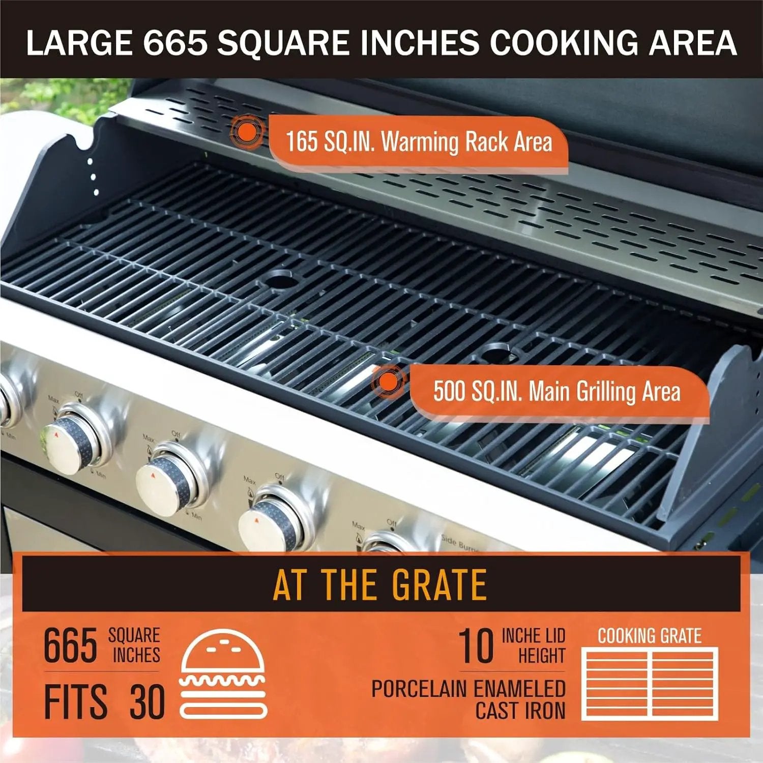 Sophia & William 6-Burner Propane Gas BBQ Grill with Side Burner & Porcelain-Enameled Cast Iron Grates, Stainless Steel Barbecue Grills Outdoor Cooking for Outside, 665 SQ.IN. Cooking Area, 65,800BTU by GreenHaven Gardens