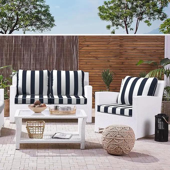 LVTXIII Outdoor Deep Seat Cushion Patio Seat and Back Cushion Set Seasonal Chair Cushion with Removable Cover and Adjustable Buckle for Home and Garden, 22"x22"x4", Cabana Navy by GreenHaven Gardens