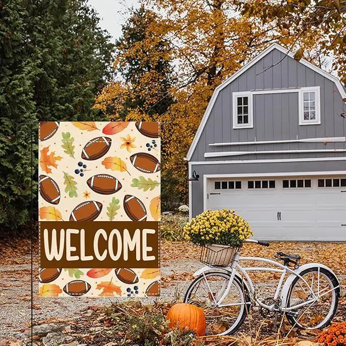 Welcome Fall Garden Flag Autumn Football Garden Flag 12x18 inch Double Sided Fall Maple Leaves Seasonal Flags for Yard Outside Lawn Patio (Flay 1802) by GreenHaven Gardens
