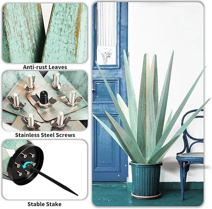 Large Tequila Rustic Sculpture, Rustic Metal Agave Plants for Outdoor Patio Yard, Home Decor Hand Painted Metal Agave Garden Yard Statue, Outdoor Lawn Ornaments (Mint Green - M) by GreenHaven Gardens