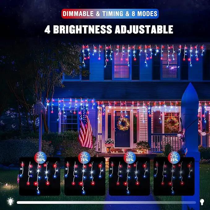 JMEXSUSS Icicle Lights for 4th of July Decor, 400 LED Red White and Blue Icicle Lights for Outside, 38.8 Ft Independence Day Icicle String Lights Indoor Outdoor Holiday Christmas American Flag Decor by GreenHaven Gardens