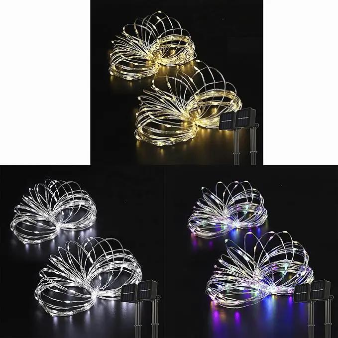 2 Pack 33ft 100 LED Solar Fairy String Lights(Warm White+Cool White+Multicolor) by GreenHaven Gardens