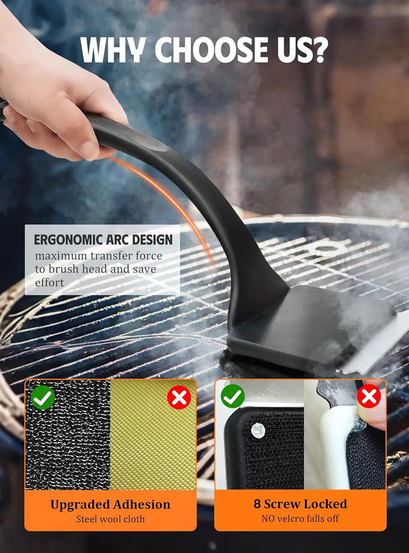 MEKER Grill Brush Bristle Free, Grill Cleaner Brush with 5 BBQ Replacement Head for Cast Iron, Stainless Steel Grates, Safe Grill Scraper Outdoor BBQ Grill, Black by GreenHaven Gardens