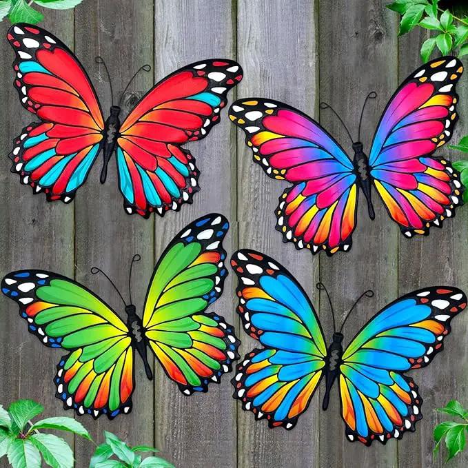 Oraytteo 4 Pack Metal Butterfly Wall Decor, Butterflies Wall Art Hanging Sculptures for Outdoor, Fence Patio Yard Tree Garden Home Decorations, Housewarming Gift by GreenHaven Gardens