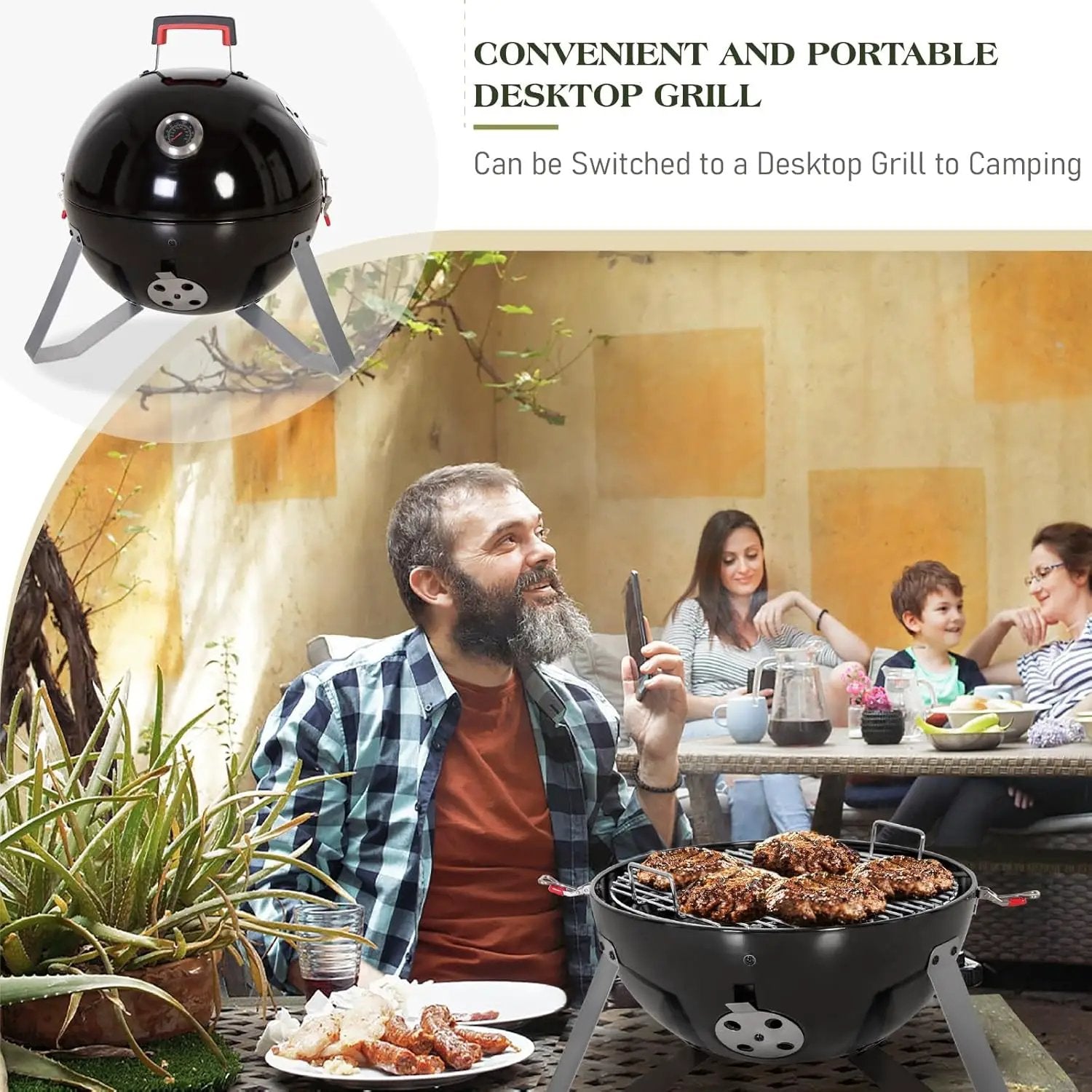 Sophia & William 18-Inch Vertical Charcoal Smokers BBQ Grills with Porcelain-Enameled Smoking Chamber & 2-Layer Smoking Shelves, Outdoor Smokers & Tabletop Grill Combo for Barbecue Camping(Black) by GreenHaven Gardens