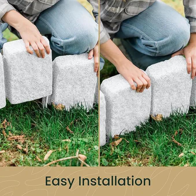 Beuta Landscape Edging | Garden Edging Border | Faux Stone Block XL for Lawn Edging, Flower Beds & Yard Edging – 10 Pack | Each Section Has 6 Blocks 48" L x 4" W x 9.5" H | 30 Spikes | Limewash by GreenHaven Gardens