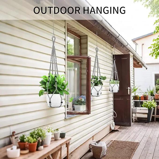 3 Pack Macrame Plant Hanger - 35"/29"/23" Different Sizes, Hanging Planter Basket Flower Pot Holder for Indoor Outdoor, Boho Home Decor, Gray (POTS NOT Included) by GreenHaven Gardens