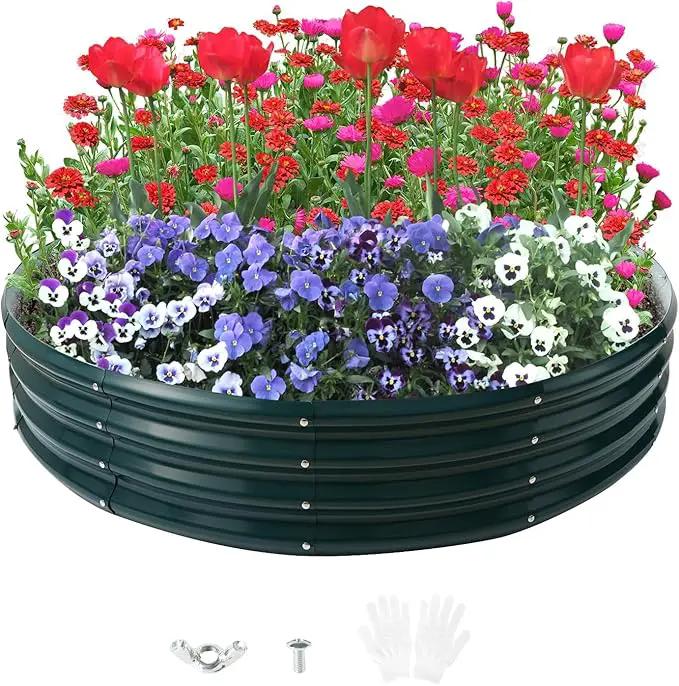 Galvanized Raised Garden Beds for Gardening - 4x4x1ft Round Metal Planter Boxes Above Ground Outdoor for Vegetables,Flowers,Herbs, Garden Container Green by GreenHaven Gardens