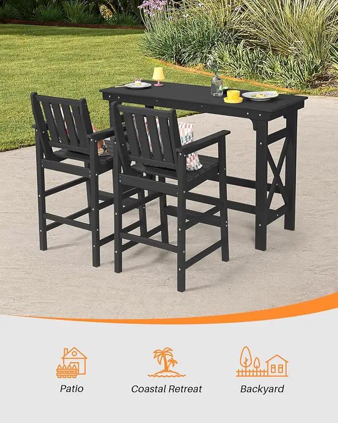 HDPE Patio Bar Table, 41" Rectangle Outdoor Bar Tables Counter Height Table, Adirondack Outdoor Bar Height Table, HDPE Outside Pub Tables for Balcony, Deck, Backyard, Poolside, Obsidian by GreenHaven Gardens