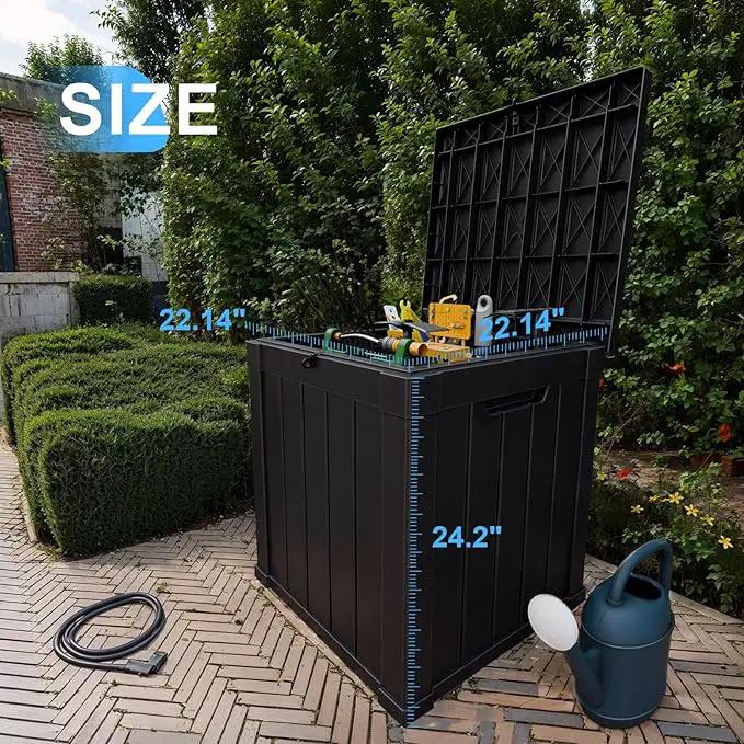51 Gallon Resin Deck Box, Lockable Patio Outdoor Storage Box for Furniture, Garden Tools and Tools Storage, Waterproof Outside Storage Boxes - Black by GreenHaven Gardens