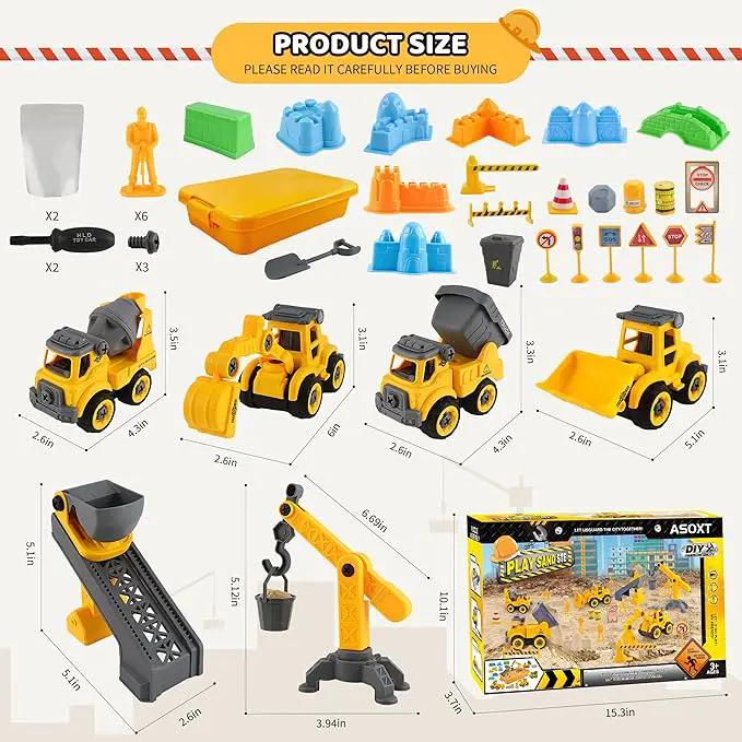 Asoxt 43-Piece Construction Sensory Playset – 2 lbs Play Sand, 4 DIY Trucks, Crane & Road Signs – Creative Sandbox Toy for Kids Ages 3+ by GreenHaven Gardens