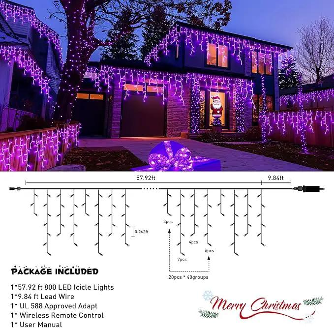 JMEXSUSS 800 LED Purple Icicle Lights Outdoor, Purple Icicle Christmas Lights Indoor Plug in with Remote, Purple Christmas Lights for Outside Fireplace Eave Yard Christmas Decor by GreenHaven Gardens