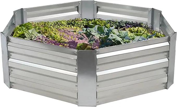 Sunnydaze Galvanized Raised Garden Bed - Metal Raised Bed for Gardening - Outdoor Planter Box for Flowers, Plants, and Vegetables - Gray - 12.25" Hexagon by GreenHaven Gardens