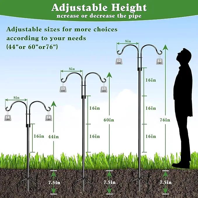 Double Shepherds Hooks for Outdoor (1Pack,76 inch) Heavy Duty Adjustable Bird Feeder Pole Garden Decor Shepherds Hook for Hanging Bird Feeder, Plant Baskets, Hummingbird Feeder for Outside by GreenHaven Gardens