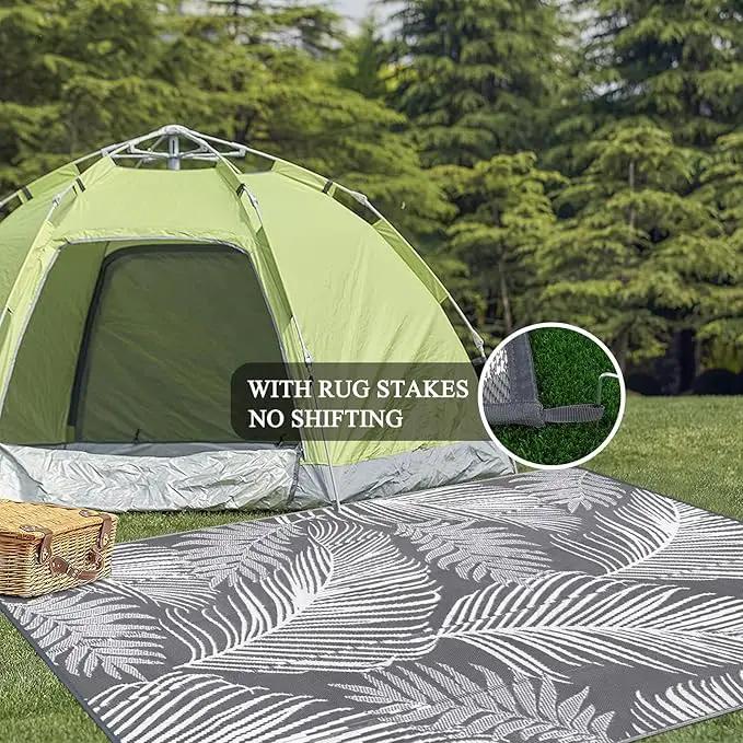 Pauwer Waterproof Outdoor Rug 8x10, Reversible Plastic Straw Patio Camping Rug, Indoor Outdoor RV Mat Carpet for Deck, Camper, Porch, Balcony, Backyard, Picnic, Leaf Grey by GreenHaven Gardens