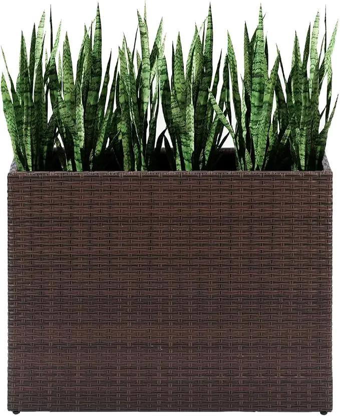 LEWIS&WAYNE Tall Planters for Outdoor Plants Handmade Wicker Large Rectangular Block Planter Box with Removable Liners Modern Planter for Indoor Outdoor Patio Deck - Brown by GreenHaven Gardens