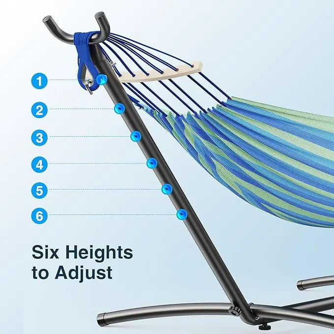Double Hammock, Heavy Duty Portable, 500 lb Weight Capacity, Perfect for Both Indoors and Outdoors, 2 Person Hammock with Carrying Bag, Wide Blue by GreenHaven Gardens