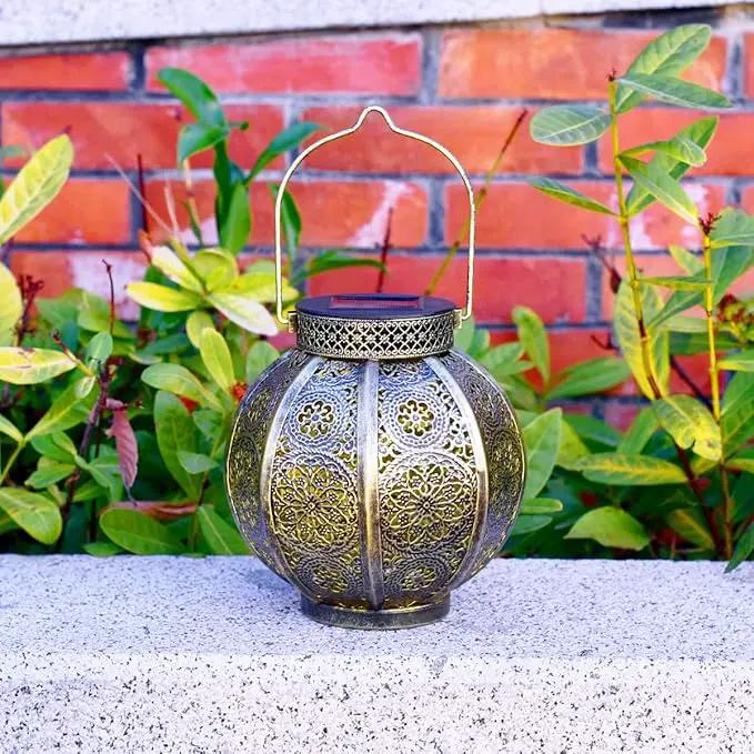 Moroccan Garden Solar Lanterns, {Set of 2} Bohemian Landscape Solar Lights Outdoor Waterproof for Yard Pathway Patio Tree Table Decor (Bronze) by GreenHaven Gardens