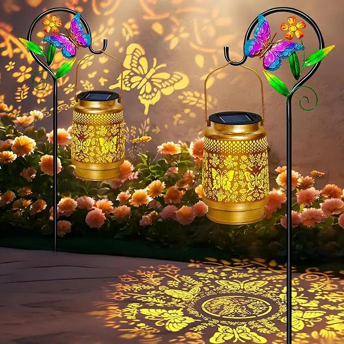 2 Pack Solar Lanterns Outdoor Waterproof,Butterfly Solar Lights Garden Decor Gifts for Mom Women Grandma Decoration Outside for Yard, Patio,Backyard,Porch by GreenHaven Gardens