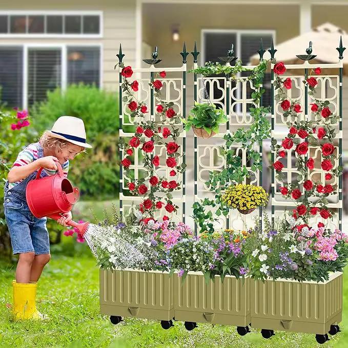 Tomato Planter with Trellis,61.4" Self-Watering Tomato Cage Raised Garden Bed Planter Box with Trellis & Wheels for Climbing Plants Vegetable Vine Flowers by GreenHaven Gardens
