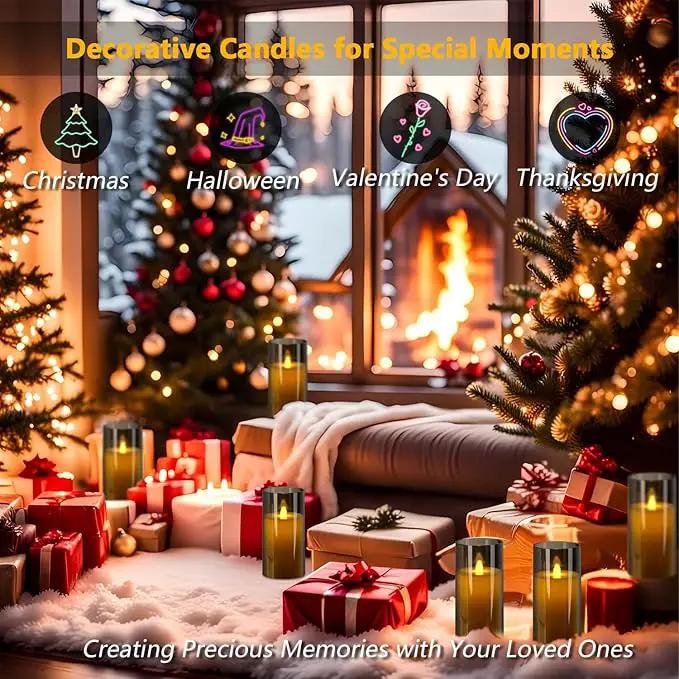 Metaku Flickering Flameless Candles Battery Operated 3D Moving Wick LED Candles with Remote, Set of 2 Grey Acrylic Electric Candles for Christmas Halloween Valentines Wedding Home Decor,D 3"×H 6" by GreenHaven Gardens