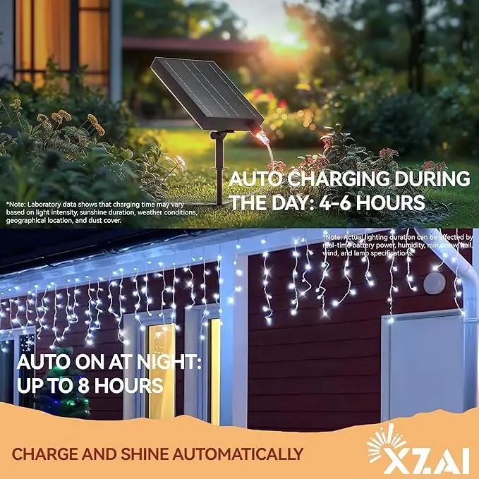 XZAI Solar Icicle String Lights 800LED 50FT Cool White Remote Connectable 2400mAh USB Rechargeable 8 Modes Timer Dimmable IP65 Waterproof Twinkle for Outdoor Christmas & Wedding & Party Decors by GreenHaven Gardens