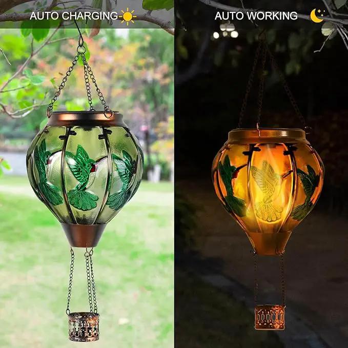 pearlstar Hot Air Balloon Solar Lantern with Flickering Flame Light Outdoor Solar Hanging Lights Waterproof for Garden Yard Farmhouse Patio Pathway Outside Decoration,Glass(Hummingbird) by GreenHaven Gardens