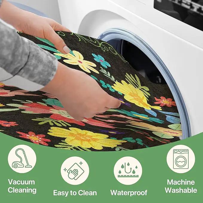 GENIMO Indoor Outdoor Area Rug 5' X 7' Waterproof, Washable Patio Rug Non Shedding, Easy Cleaning Floral Outdoor Carpet for Living Room, Bedroom, Dining Room, Balcony, Backyard, Deck, RV, Black by GreenHaven Gardens