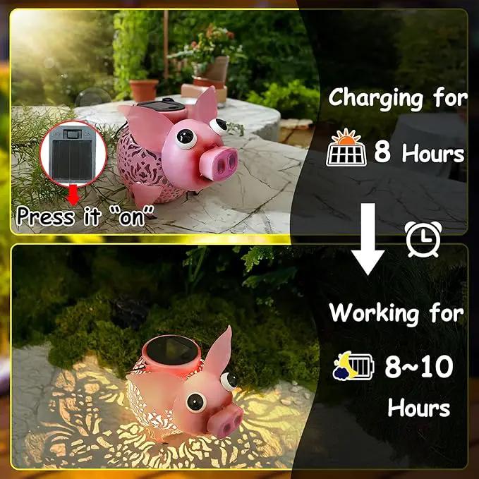 Teaeeno Pig Solar Light Lantern Garden Decor,Metal Animal Decor Outdoor,Garden Yard Lawn Backyard Ornament Decor,Home, Lawn, Patio, Resin Animal Ornament, Women/Gardening Gifts by GreenHaven Gardens