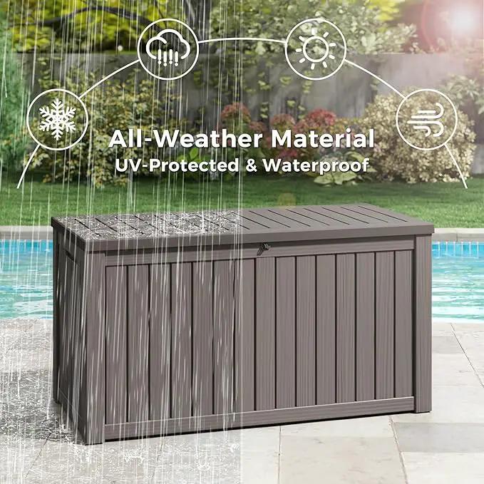 KAMABOKO Outdoor Storage Box, 150 Gallon Large Outdoor Resin Deck Box, Storage Waterproof Boxes Lockable Lid for Garden Tools, Pool Supplies, Patio Furniture and Cushions, Grey by GreenHaven Gardens