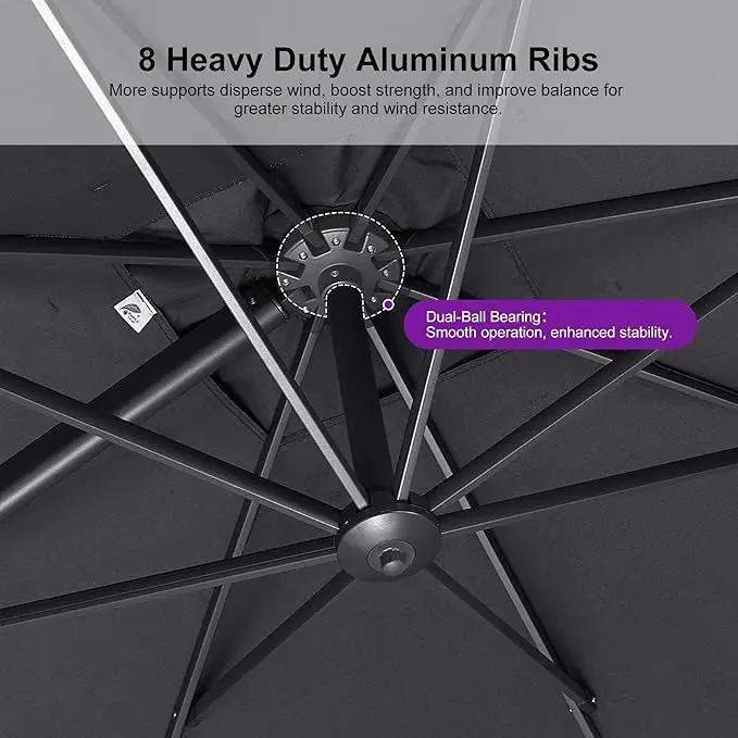 PURPLE LEAF 8 FT Cantilever Patio Umbrella Outdoor Aluminum Offset Square Umbrella with 3 Years Fade Resistance Recycled Fabric and 360-degree Rotation for Deck Pool Garden, Mist Grey by GreenHaven Gardens