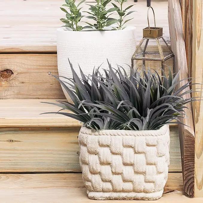 16Pcs Artificial Grass Fake Plants 17.3in Outdoor Plants UV Resistant Faux Greenery Stems Fake Grass for Home Window Garden Office Patio Pathway Front Porch Décor Green & Black by GreenHaven Gardens