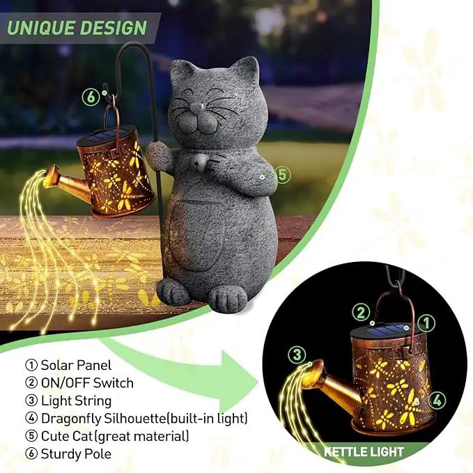 Mothers Day Mom Gifts for Mom, Solar Garden Outdoor Statues Cat with Kettle Light, Birthday Mom Gifts for Her Women Grandma, Cat Lovers Gifts for Women, Gardening Gifts House Warming Gifts New Home by GreenHaven Gardens