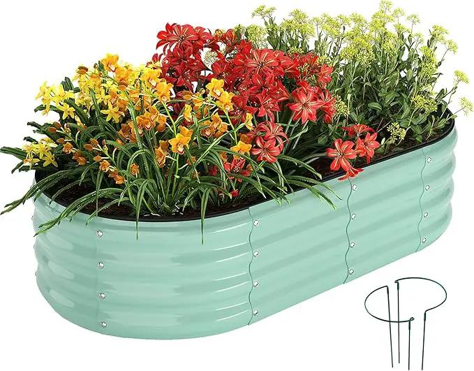 Galvanized Metal Planter Raised Garden Bed Kit for Gardening Outdoor，4x2x1ft Planter Grow Garden Box Raised Flower Bed，Long Vegetable Clearance Herb Raised Garden Beds for Gardening Green by GreenHaven Gardens