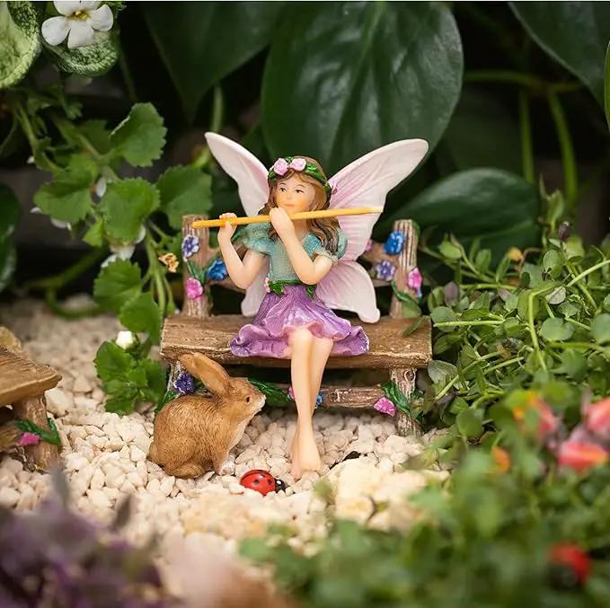 Fairy Garden Accessories Outdoor - Colorful Fairy Garden Starter Kit with a Fairy for a Garden and Miniature Furniture - 14 Piece Set by GreenHaven Gardens