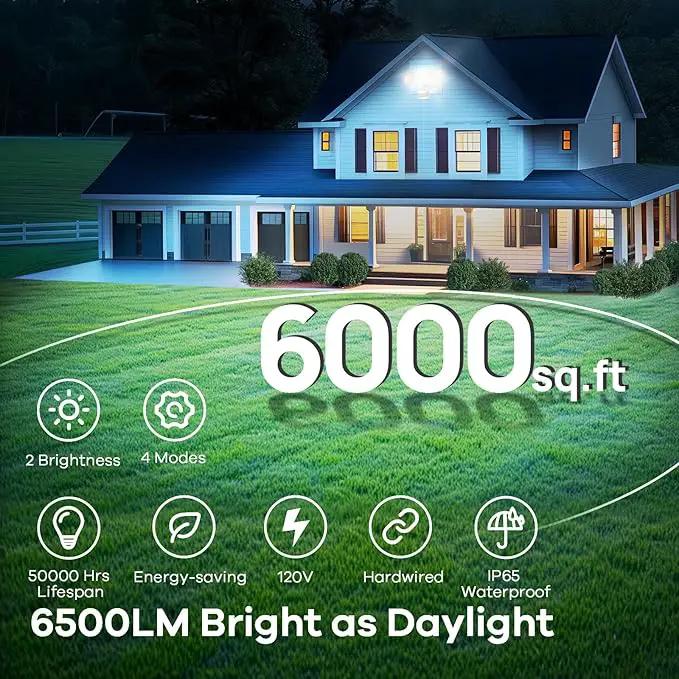 OREiN 6500LM/42W Flood Lights Outdoor, 180°/75FT Motion Sensor Outdoor Lights 4 Modes Dimmable Dusk to Dawn Floodlights IP65 Waterproof for 6000SQ.FT Area for Big Patio, Driveway, White (Hardwired) by GreenHaven Gardens
